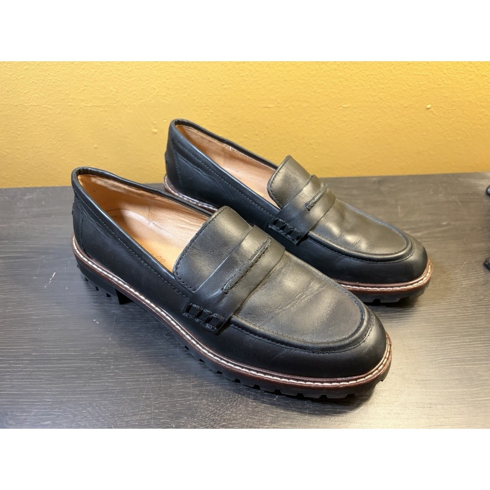 Madewell The Bradley Loafer 6.5 Black Leather Lug Sole NA822 Preppy Academia Y2k
